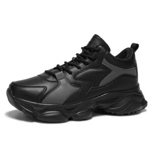 Walking Shoes Mens PU Leather Fashion Sneakers with EVA Cushioning Rubber Anti Slip Sole for Daily Wear Black Sizes 47 and 50