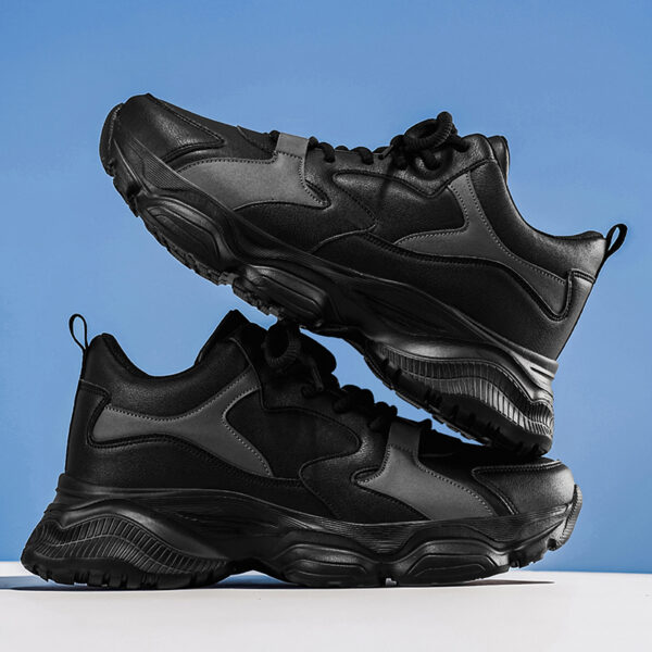 Walking Shoes Mens PU Leather Fashion Sneakers with EVA Cushioning Rubber Anti Slip Sole for Daily Wear Black Sizes 47 and 50
