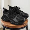 Walking Shoes Mens PU Leather Fashion Sneakers with EVA Cushioning Rubber Anti Slip Sole for Daily Wear Black Sizes 47 and 50
