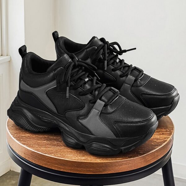 Walking Shoes Mens PU Leather Fashion Sneakers with EVA Cushioning Rubber Anti Slip Sole for Daily Wear Black Sizes 47 and 50