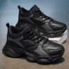 Walking Shoes Mens PU Leather Fashion Sneakers with EVA Cushioning Rubber Anti Slip Sole for Daily Wear Black Sizes 47 and 50